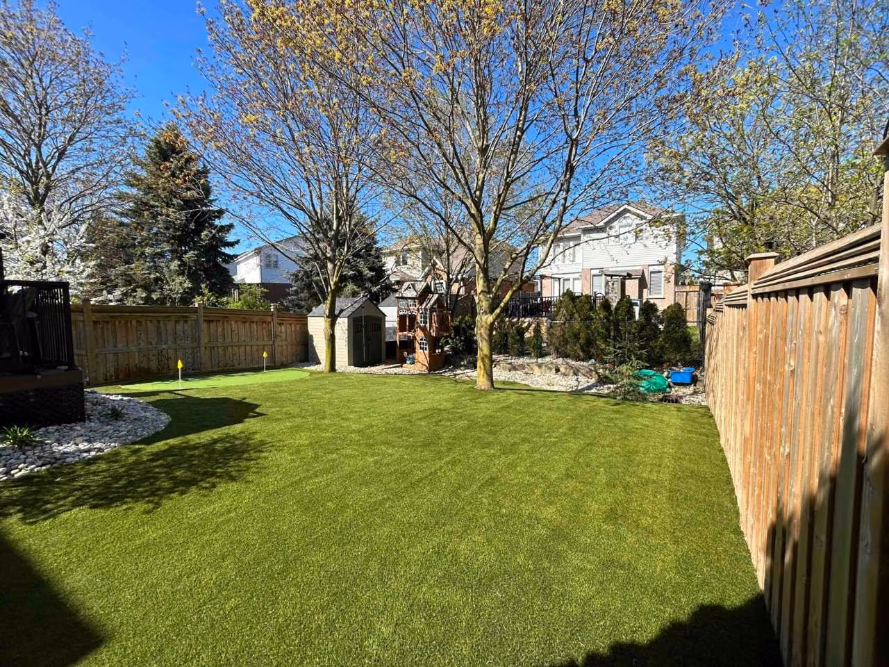 Backyard artificial turf installation